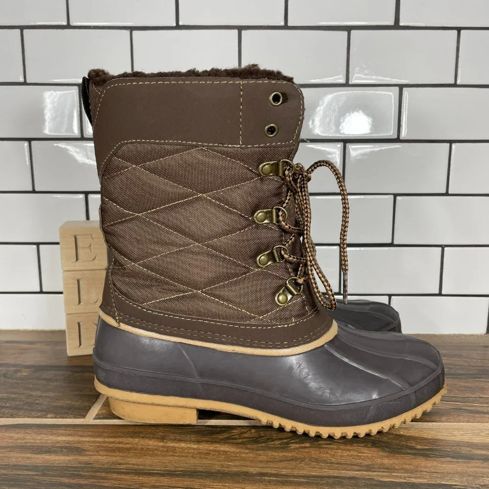 Khombu Annabel Women's Size 7 Shoes Brown Quilted Lined Warm Winter Duck Boots